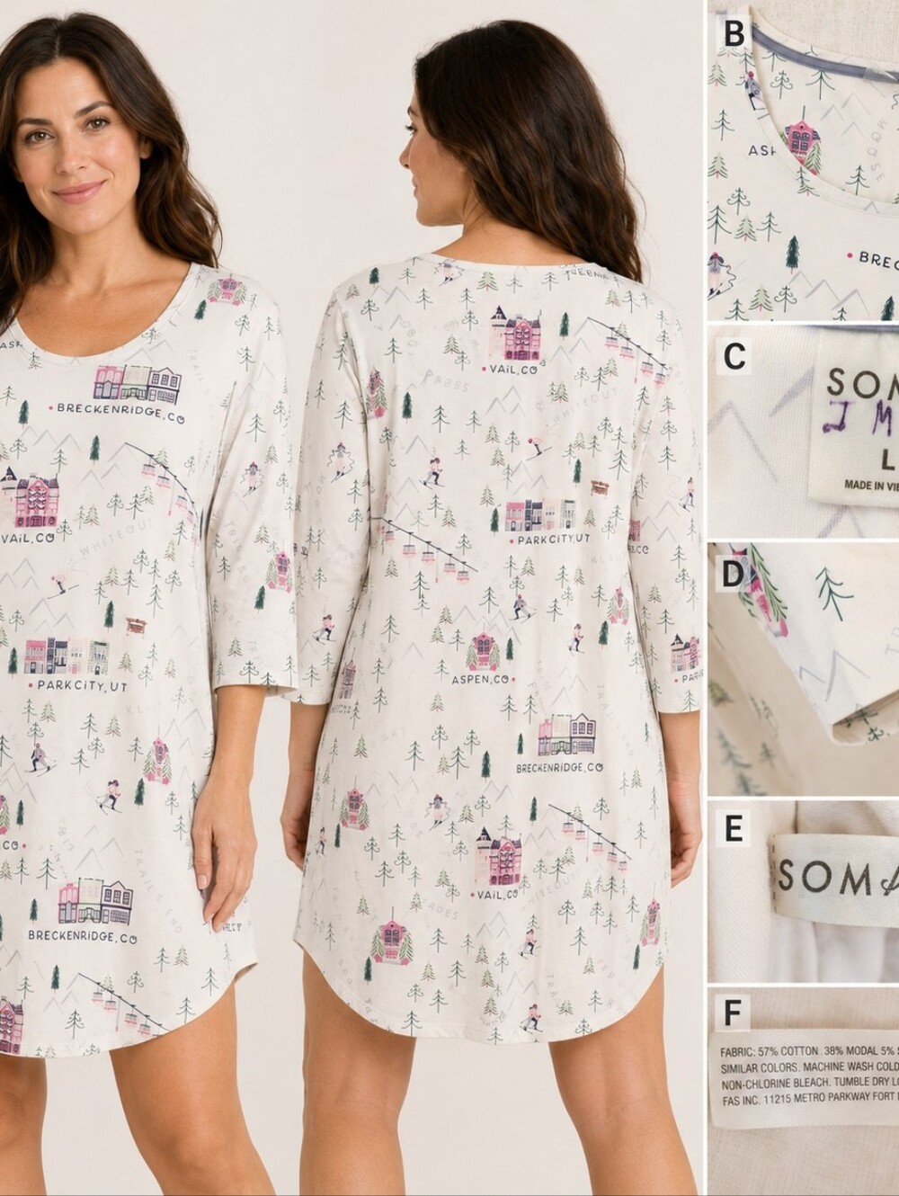 Soma Ski Resort Print Sleep Shirt Nightgown – Women’s Large